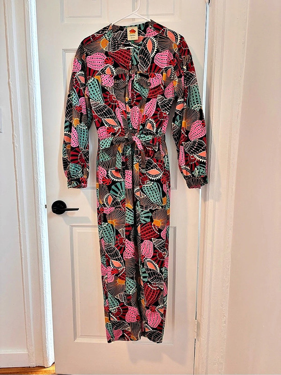 FARM Rio Pants - FARM Abstract Print Jumpsuit in Black & Pink